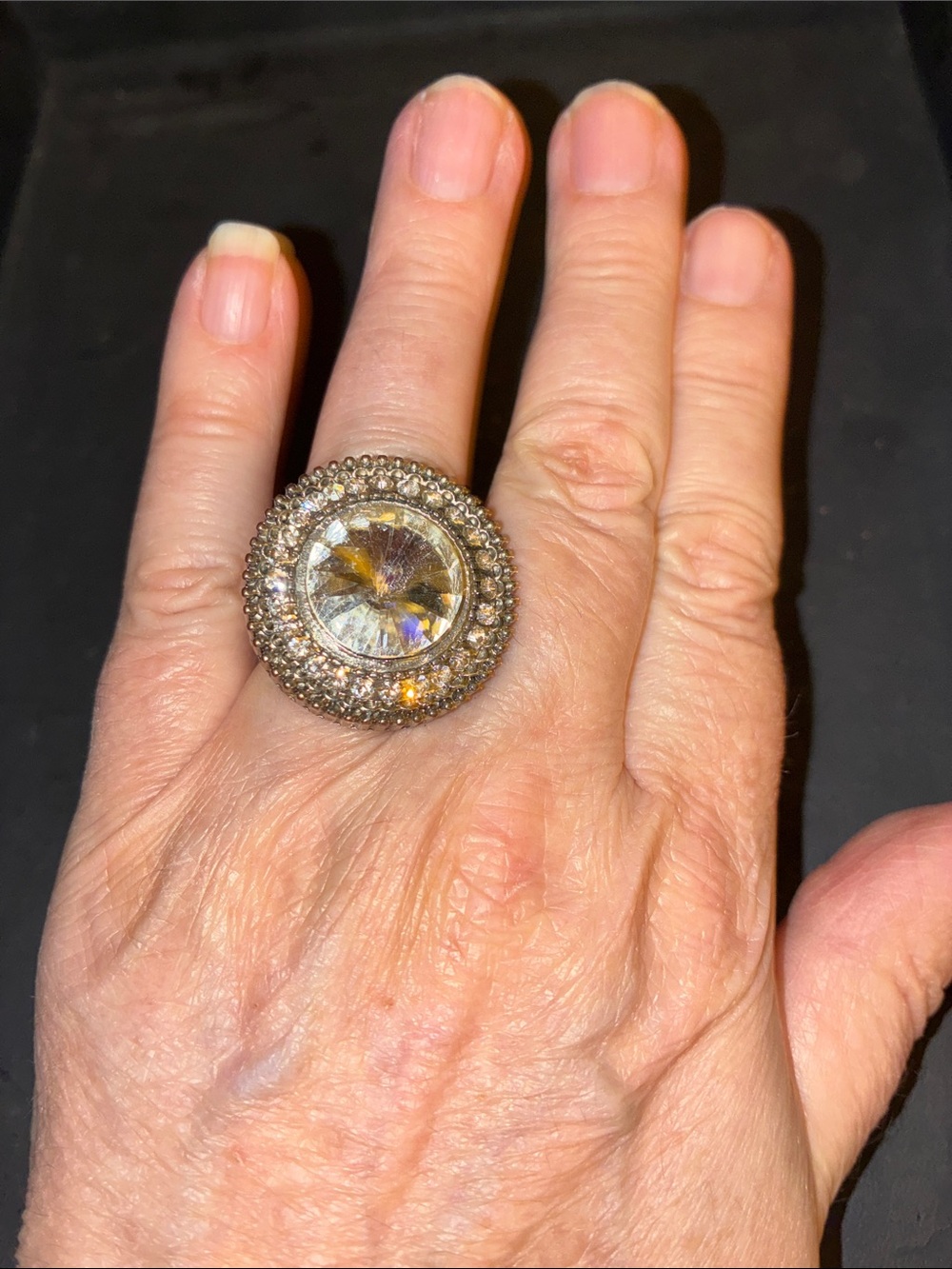 Crystal Halo Statement Ring - Clear and Gold